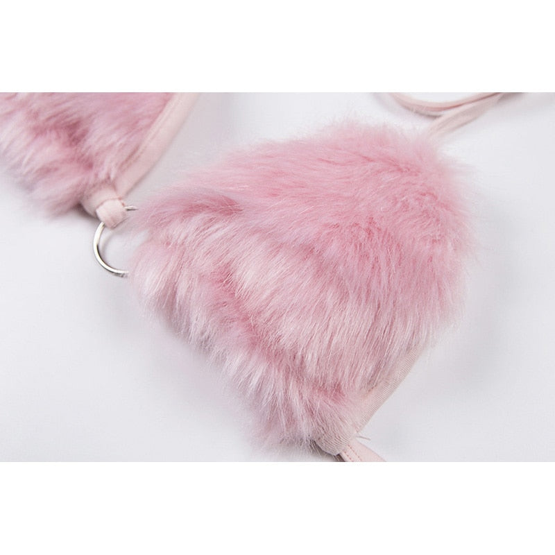 Fluffy Faux Fur Pink Bra – Ravelchic